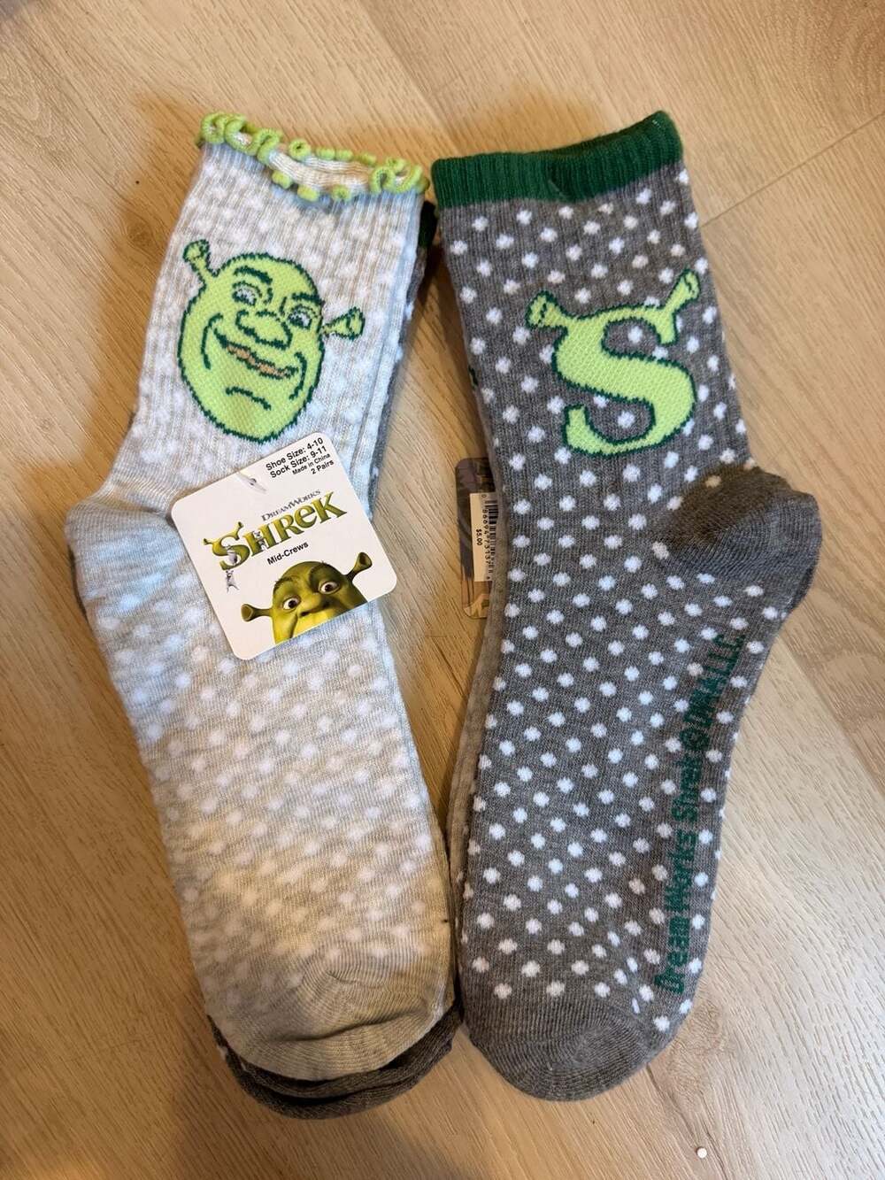 DreamWorks Shrek Polka Dot Mid-Crews Socks 2 packs (4Pairs) Size 4-10